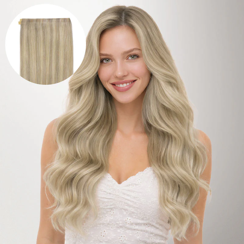 Ash Blonde Highlights (17A/60A) Genius Tape Weft Hair Extensions 60g - Image 14