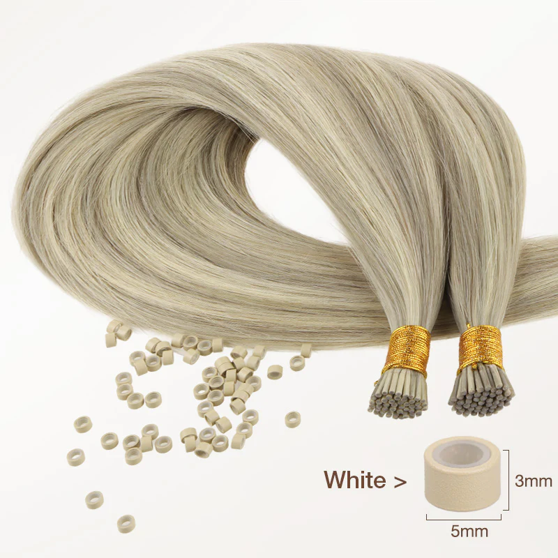 Ash Blonde Highlights (17A/60A) I-Tip Hair Extensions 50g - Image 3