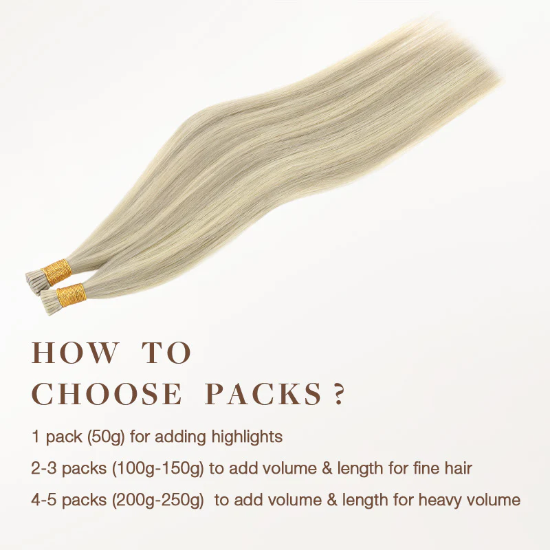 Ash Blonde Highlights (17A/60A) I-Tip Hair Extensions 50g - Image 4