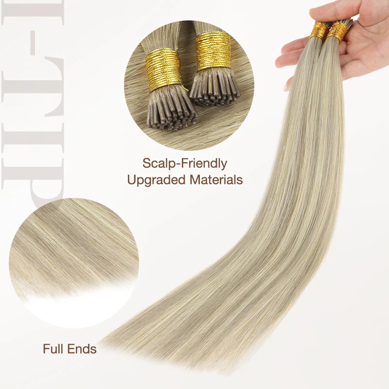Ash Blonde Highlights (17A/60A) I-Tip Hair Extensions 50g - Image 5