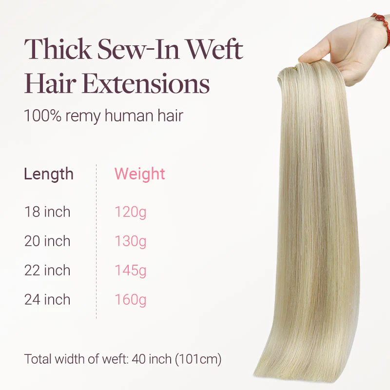 Ash Blonde Highlights (17A/60A) Thick Sew-In Weft Hair Extensions (120g-160g) - Image 3