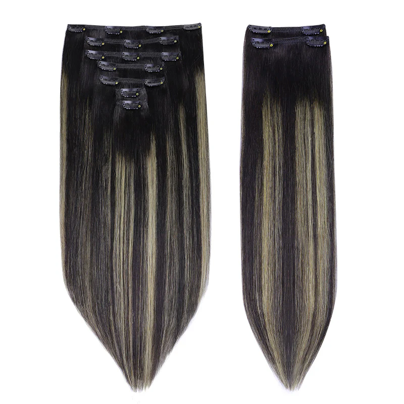 Black to Light Blonde Balayage (1B/19/1B) Classic Clip-Ins (150g-170g) - Image 3