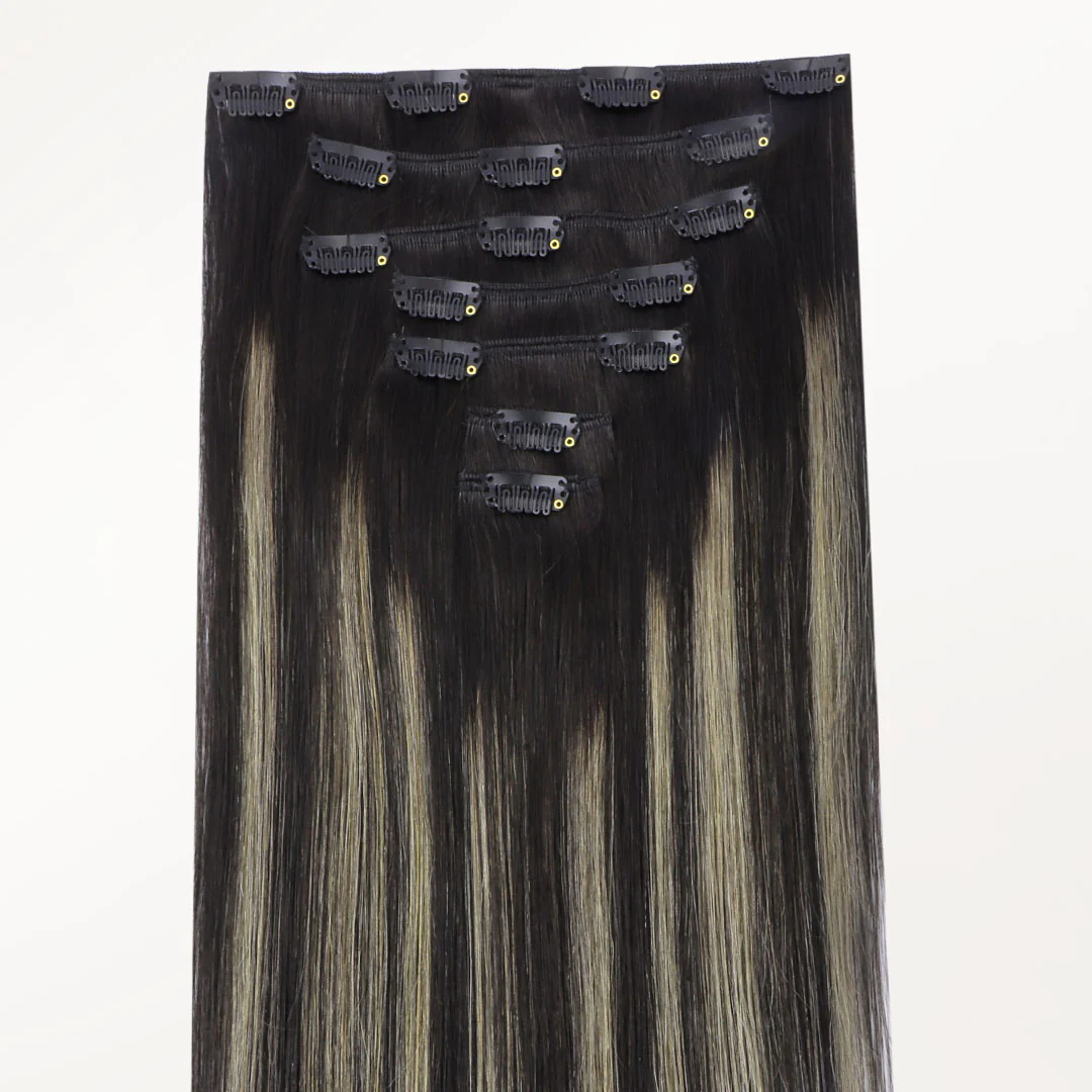 Black to Light Blonde Balayage (1B/19/1B) Classic Clip-Ins (150g-170g) - Image 6