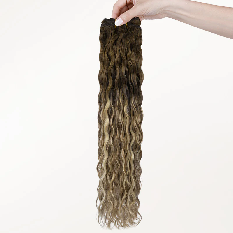 Bleach Blonde Balayage (3/8/18) Elf Curly Clip-in Hair Extensions (120-150g) - Image 4