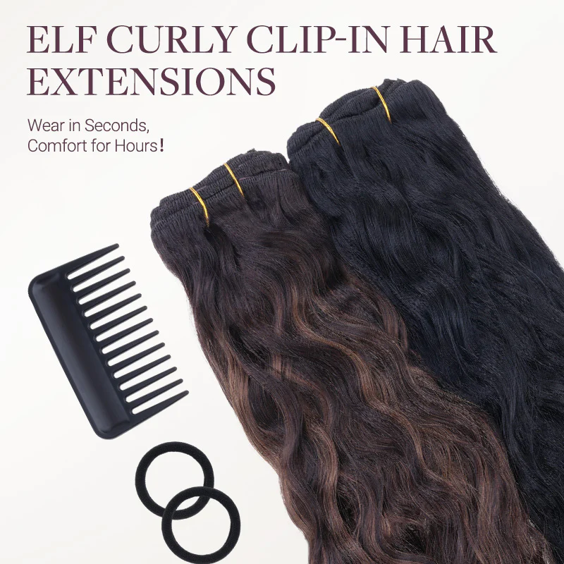 Dark Brown (2) Elf Curly Clip-in Hair Extensions (120-150g) - Image 9