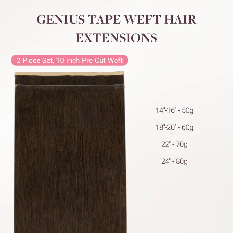 Chocolate Brown (4A) Genius Tape Weft Hair Extensions 60g - Image 19