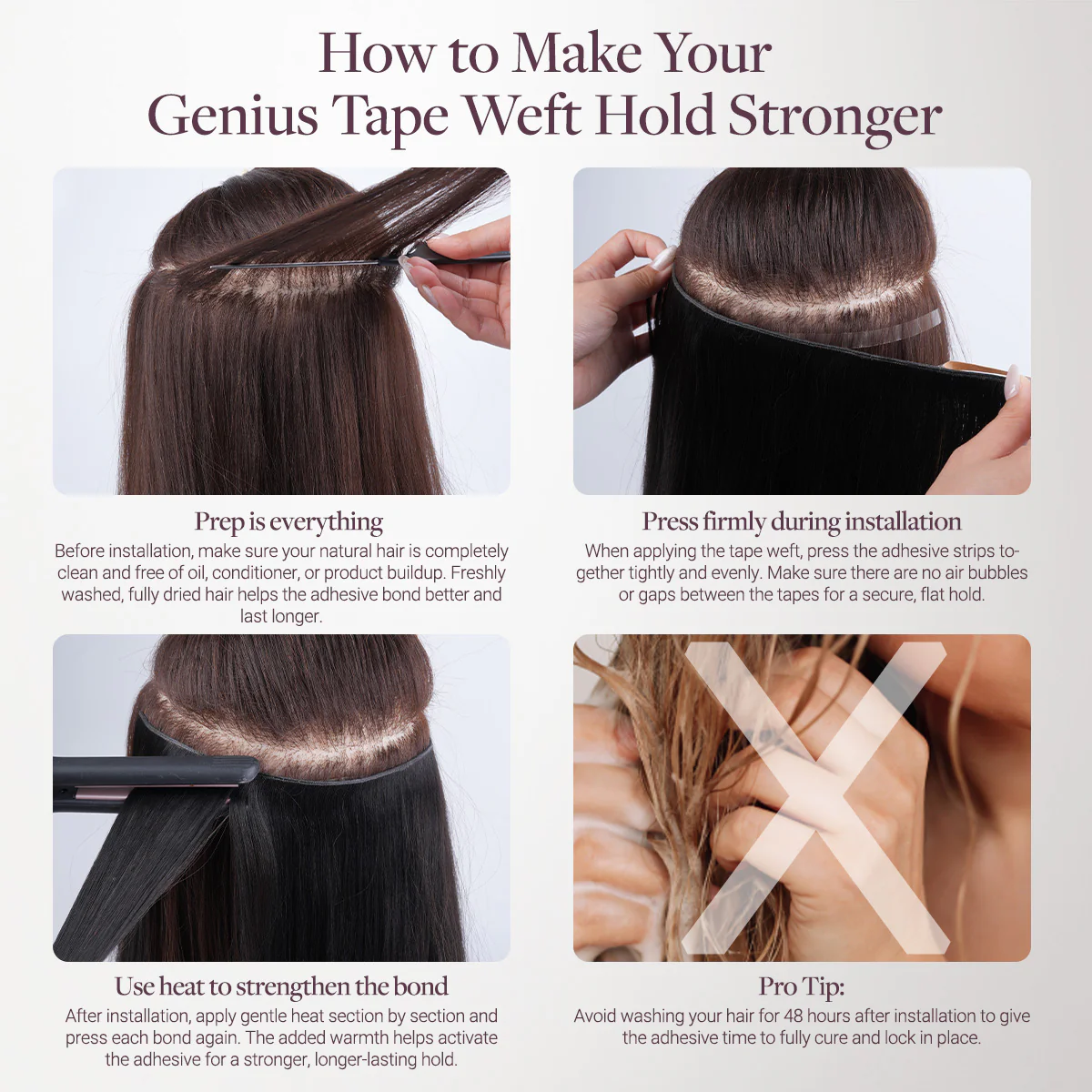 Chocolate Brown (4A) Genius Tape Weft Hair Extensions 60g - Image 7