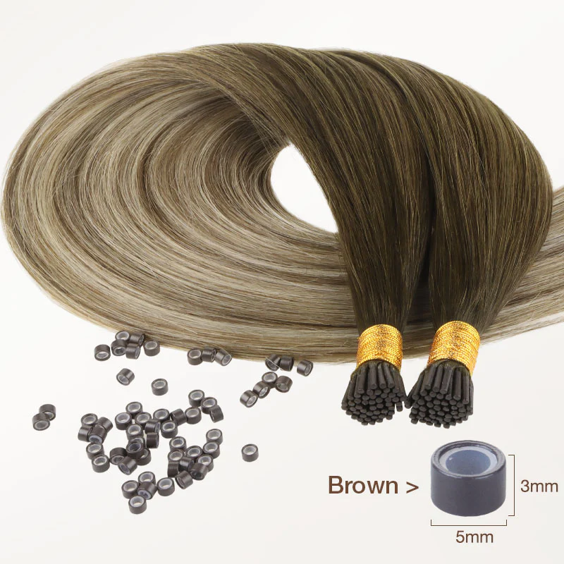 Bleach Blonde Balayage (3/8/613) I-Tip Hair Extensions 50g - Image 3