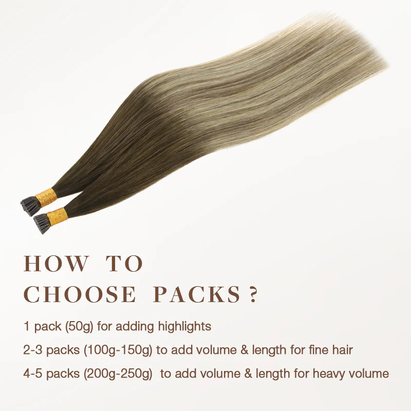 Bleach Blonde Balayage (3/8/613) I-Tip Hair Extensions 50g - Image 4