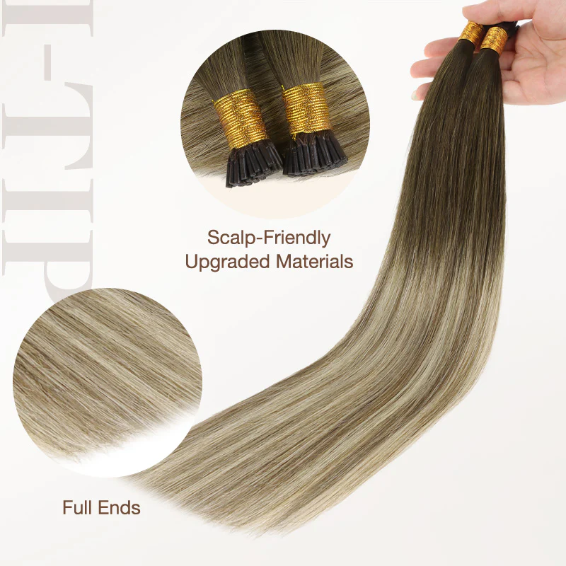 Bleach Blonde Balayage (3/8/613) I-Tip Hair Extensions 50g - Image 5