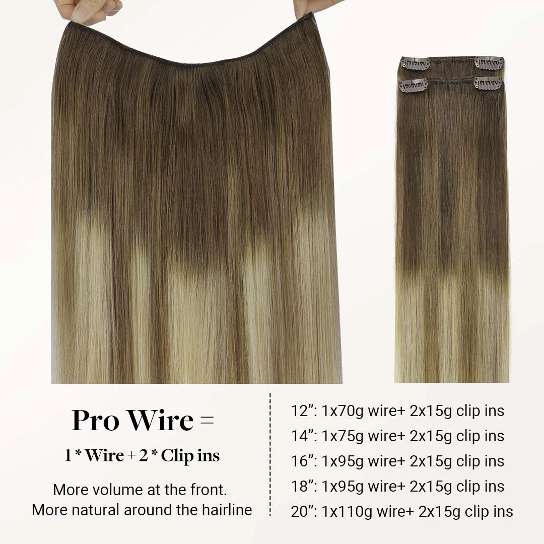 Bleach Blonde Balayage (3/8/613) Pro & Wire Hair Extension (70g-140g) - Image 4