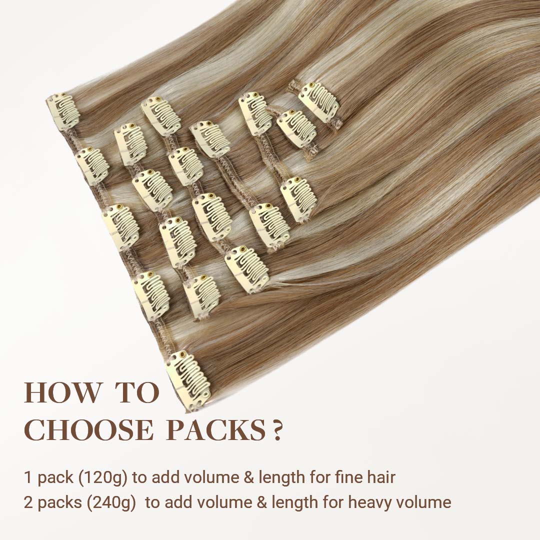 Brown to Platinum Blonde Highlights (PM8G/1000) Classic Clip-Ins (120g-150g) - Image 3