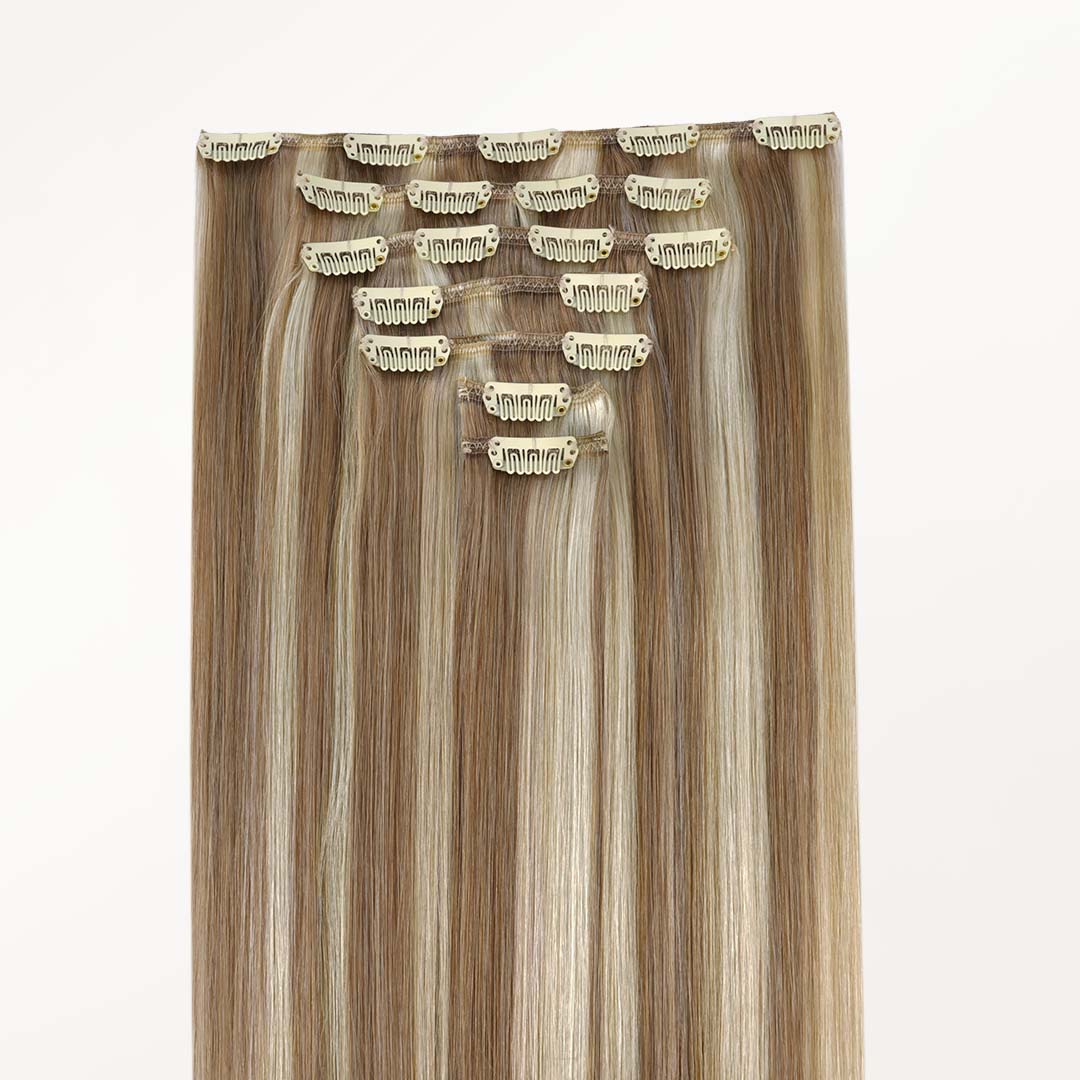 Brown to Platinum Blonde Highlights (PM8G/1000) Classic Clip-Ins (120g-150g) - Image 4