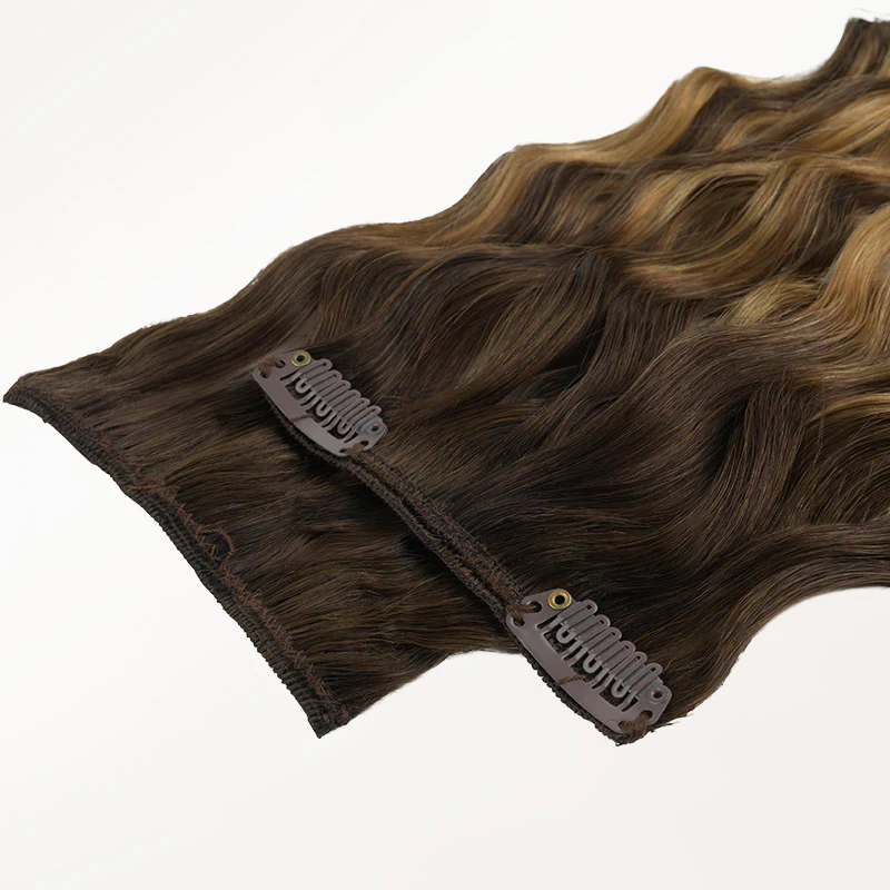 Caramel Blonde Balayage (4/27/4) Elf Curly Clip-in Hair Extensions (120-150g) - Image 3