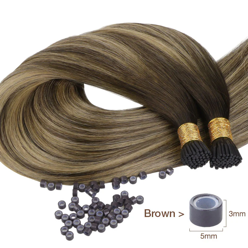 Caramel Blonde Balayage (4/27/4) I-Tip Hair Extensions 50g - Image 3