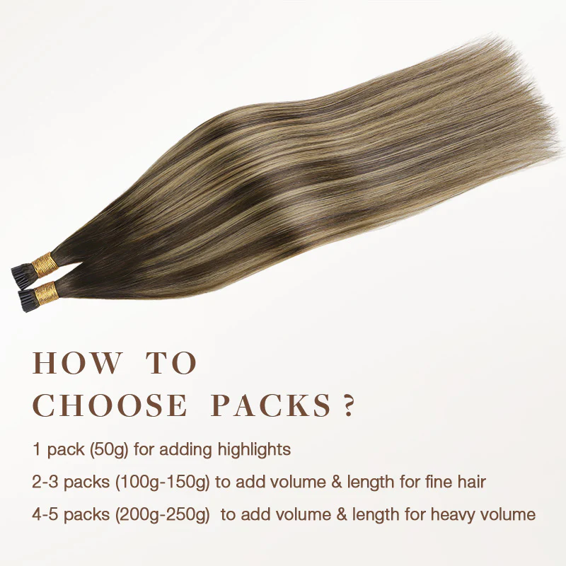 Caramel Blonde Balayage (4/27/4) I-Tip Hair Extensions 50g - Image 4