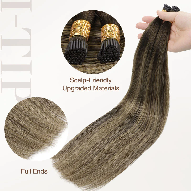 Caramel Blonde Balayage (4/27/4) I-Tip Hair Extensions 50g - Image 5