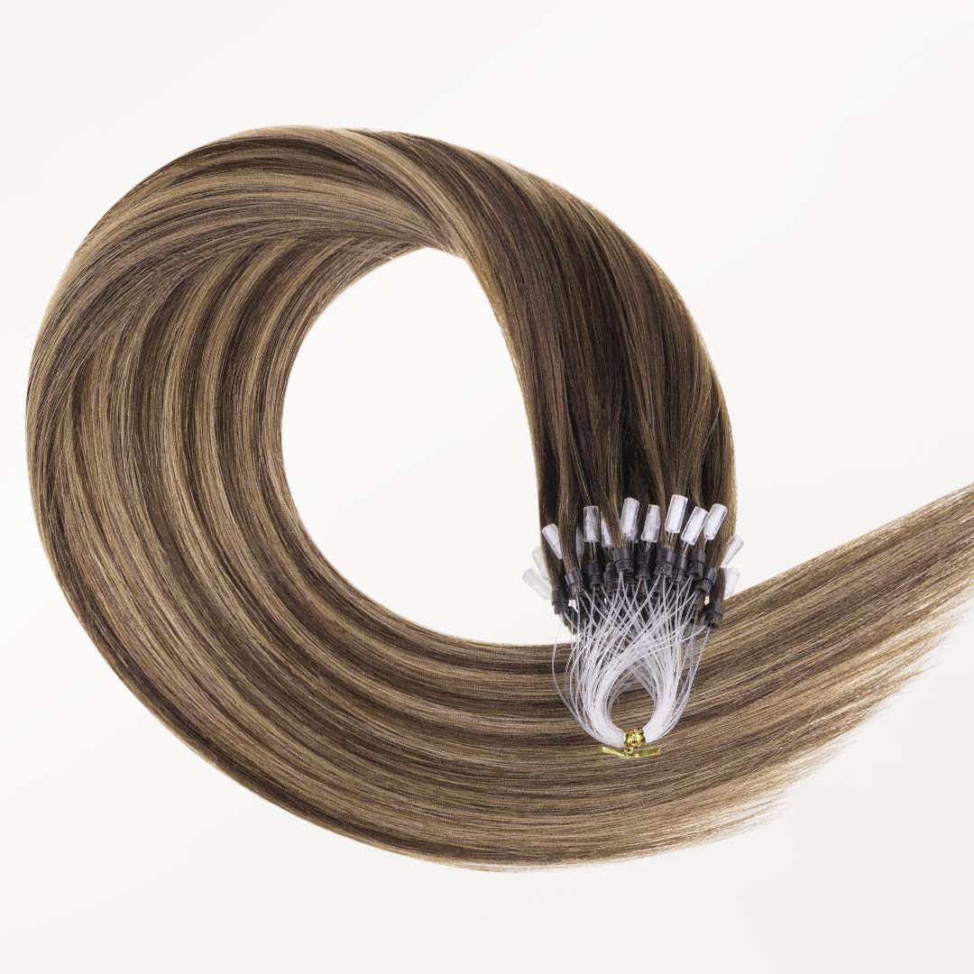 Caramel Blonde Balayage (4/27/4) Micro Link Tip Hair Extensions - Image 3
