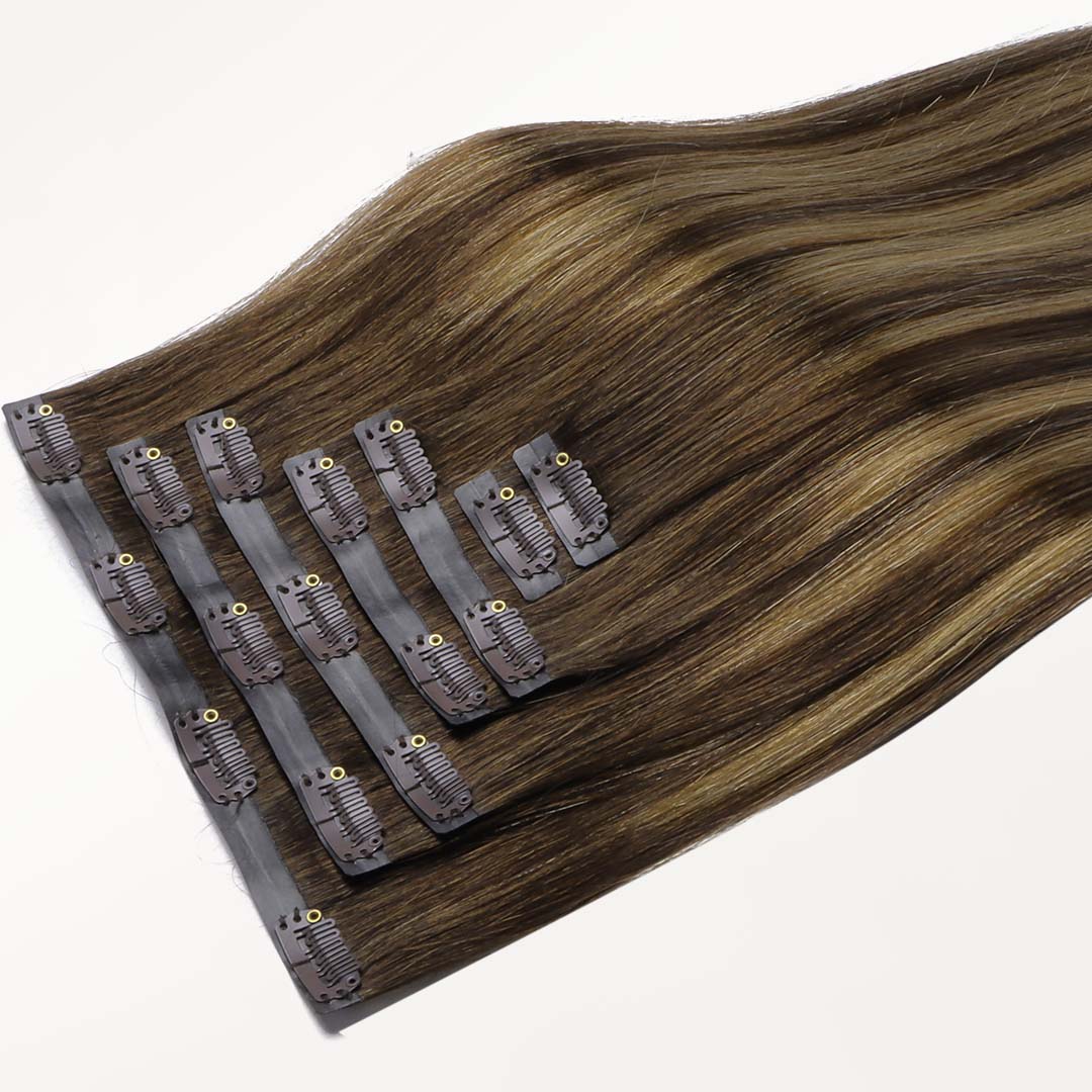 Caramel Blonde Balayage (4/27/4) Seamless Clip-Ins (130g-160g) - Image 4