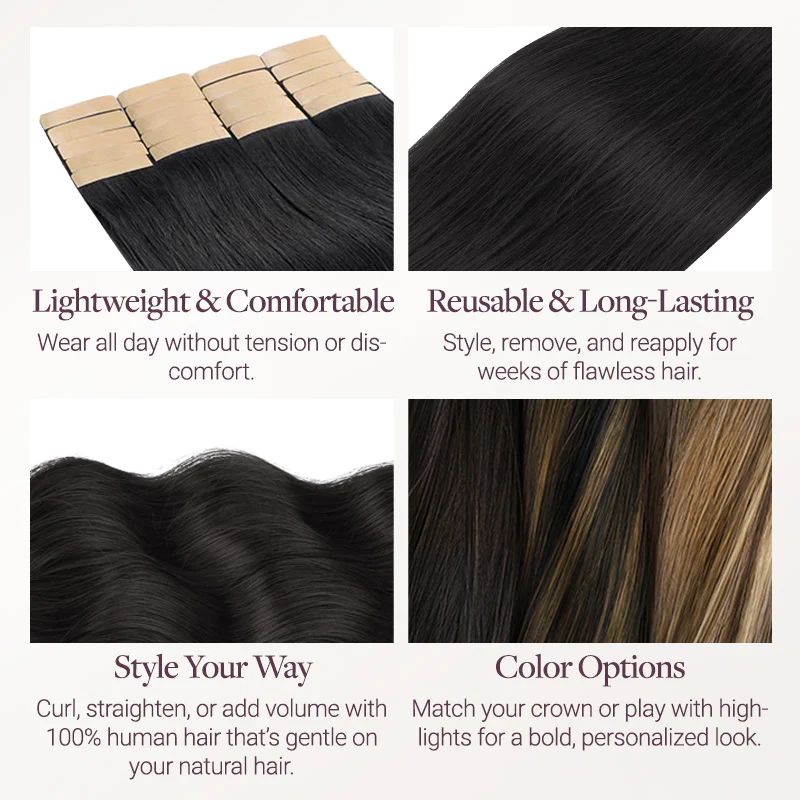 Chocolate Brown (4A) Silky Straight Tape In Hair Extensions 50g - Image 7