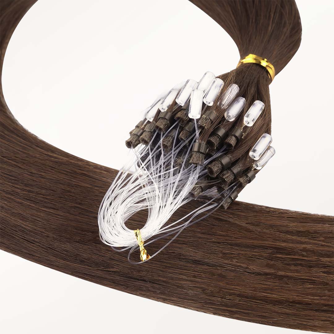 Chocolate Brown (4A) Micro Link Tip Hair Extensions - Image 4