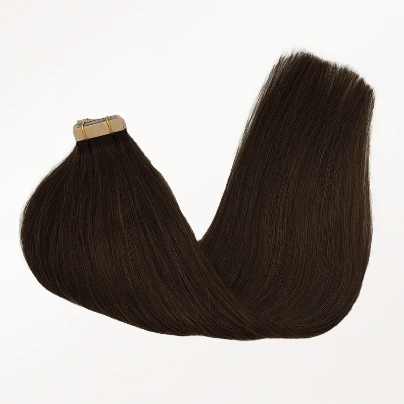 Chocolate Brown (4A) Silky Straight Tape In Hair Extensions 50g - Image 4
