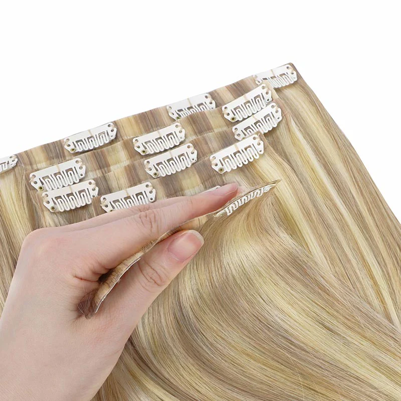 Dark Blonde Highlighted Bleach Blonde (18A/613A) Seamless Clip-Ins [Clearance] - Image 4