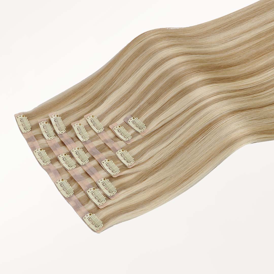 Dark Blonde Highlighted Bleach Blonde (18A/613A) Seamless Clip-Ins (130g-160g) - Image 3