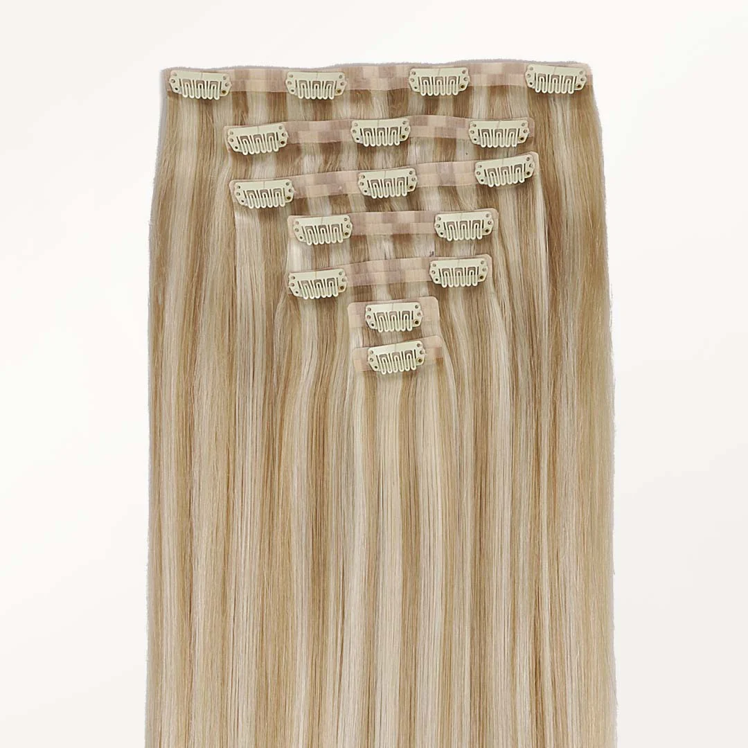 Dark Blonde Highlighted Bleach Blonde (18A/613A) Seamless Clip-Ins (130g-160g) - Image 7