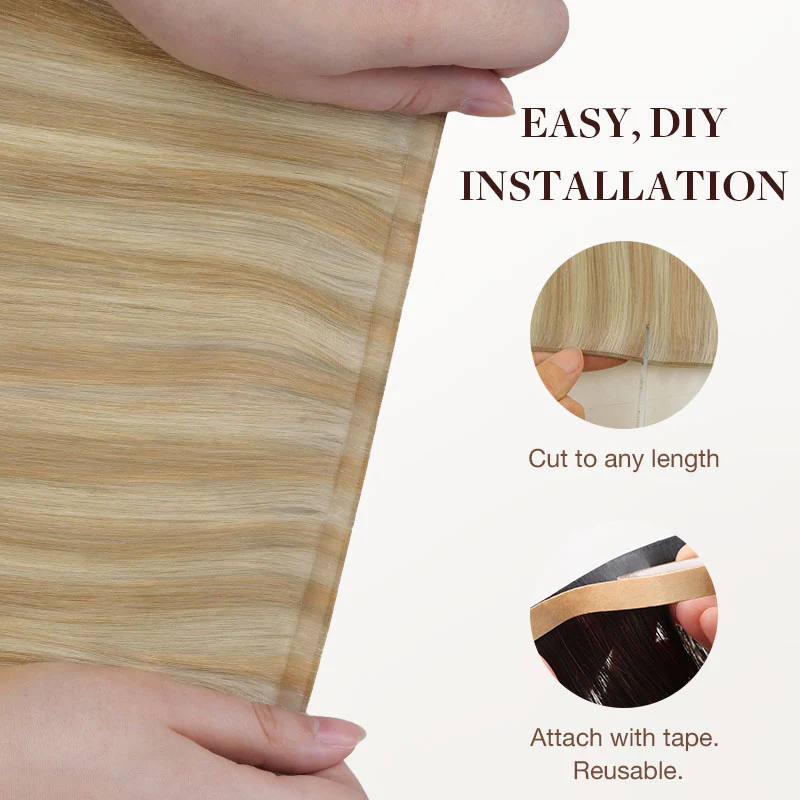 Dirty Blonde Highlights (18D/22F) Genius Tape Weft Hair Extensions 60g - Image 3