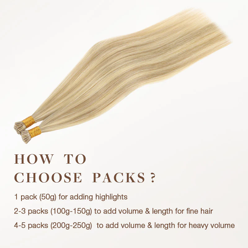 Dirty Blonde Highlights (18D/22F) I-Tip Hair Extensions 50g - Image 4