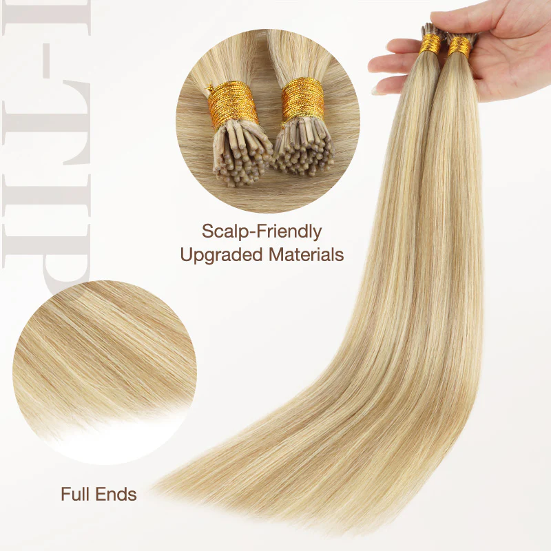 Dirty Blonde Highlights (18D/22F) I-Tip Hair Extensions 50g - Image 5