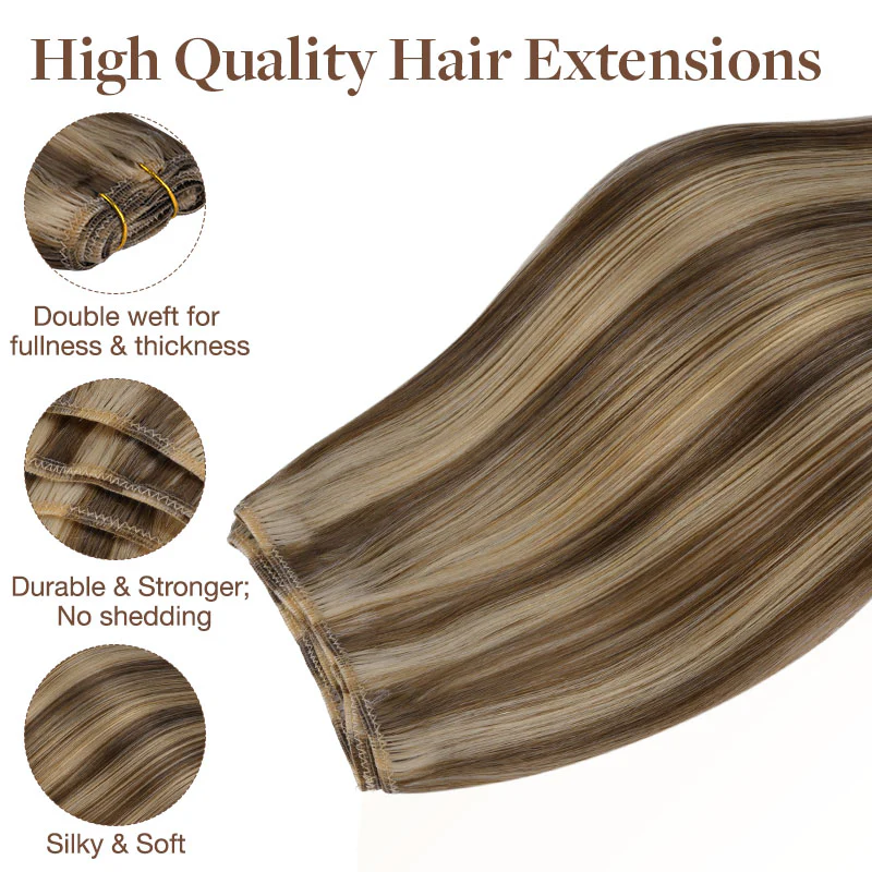 Golden Blonde Highlights (8B/60B) Sew-In Weft Hair Extensions (80g-120g) - Image 6