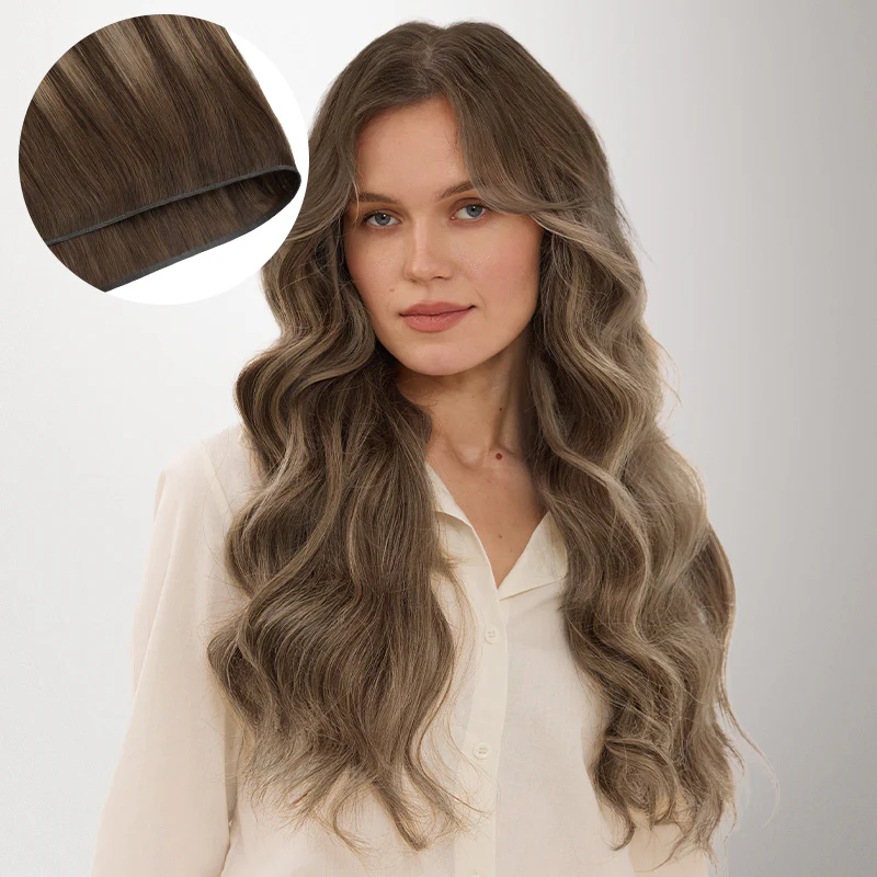 Honey Blonde Balayage (4/26/4) Genius Weft Hair Extensions (50-120g) - Image 12