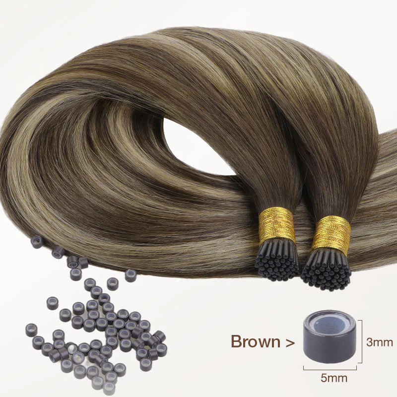 Honey Blonde Balayage (4/26/4) I-Tip Hair Extensions 50g - Image 3