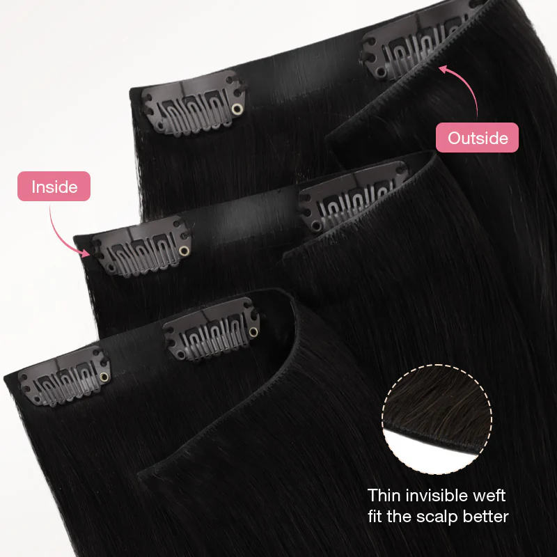 Jet Black (1) Invisi Edge Seamless Clip-Ins (140g-160g) - Image 7