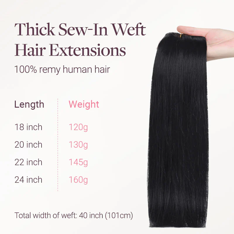 Jet Black (1) Thick Sew-In Weft Hair Extensions (120g-160g) - Image 3