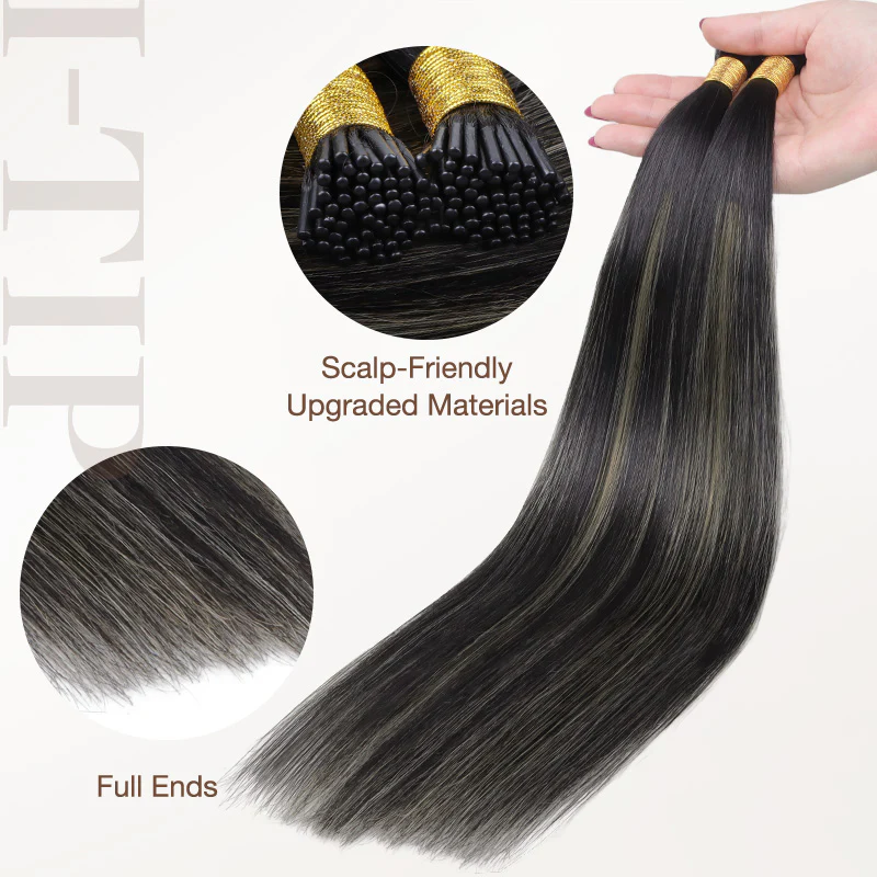 Black to Light Blonde Balayage (1B/19/1B) I-Tip Hair Extensions 50g - Image 5