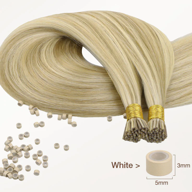 Light Blonde Highlights (16/22A) I-Tip Hair Extensions 50g - Image 3