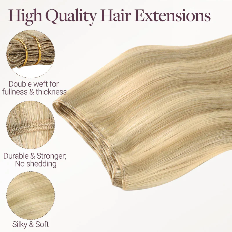 Light Blonde Highlights (16/22A) Thick Sew-In Weft Hair Extensions (120g-160g) - Image 7