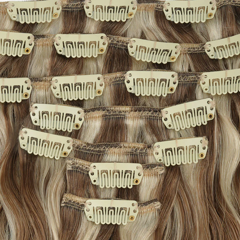 Medium Brown Highlighted Golden Blonde (5E/22I) Elf Curly Clip-in Hair Extensions (120-150g) - Image 8