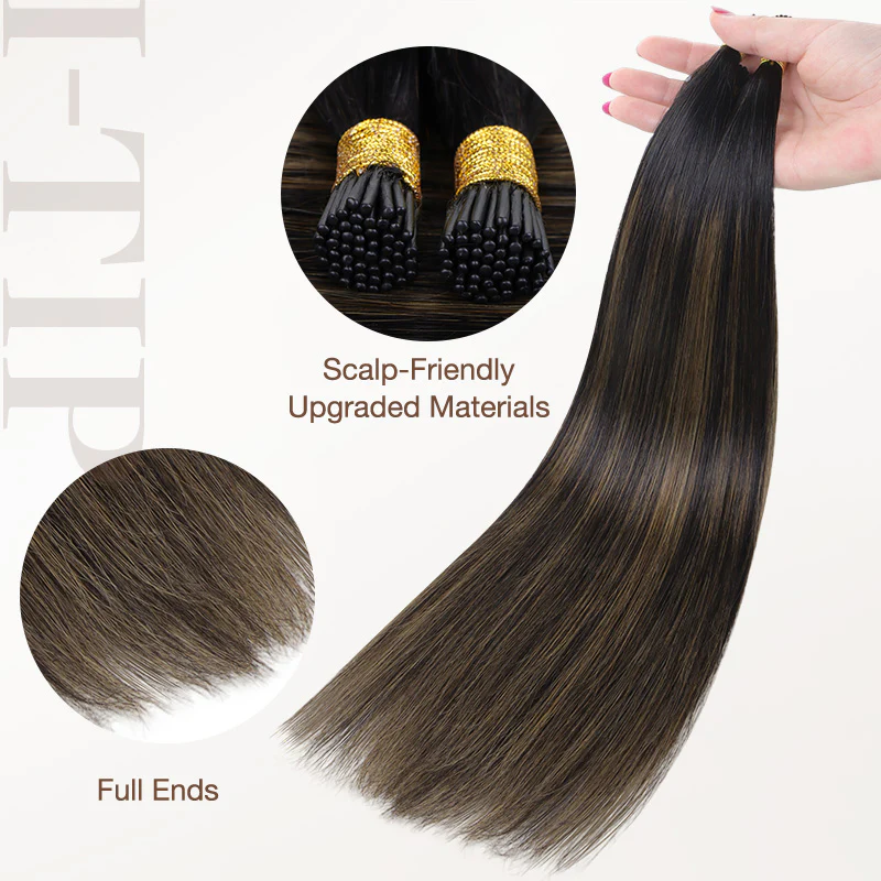 Natural Black Balayage (1B/6/1B) I-Tip Hair Extensions 50g - Image 5