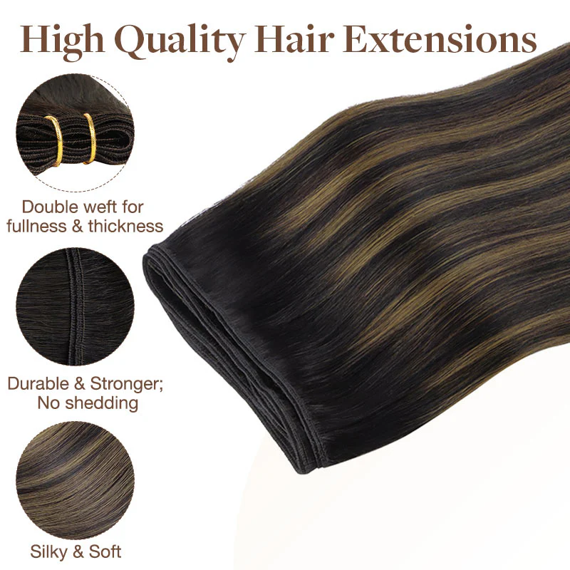 Natural Black Balayage (1B/6/1B) Sew-In Weft Hair Extensions (80g-120g) - Image 6