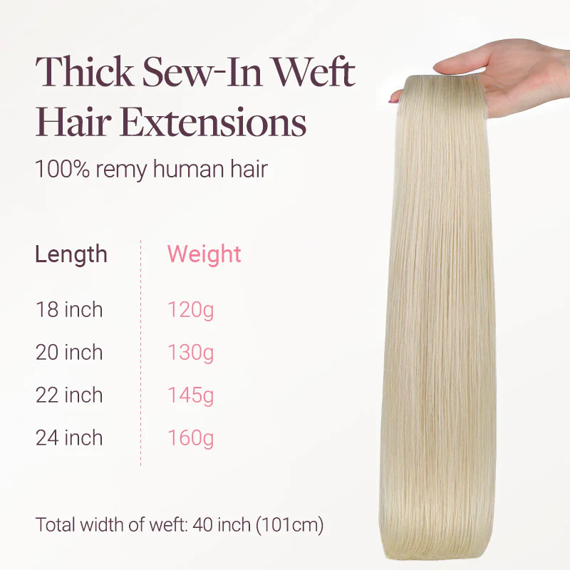 Platinum Blonde (60A) Thick Sew-In Weft Hair Extensions (120g-160g) - Image 3