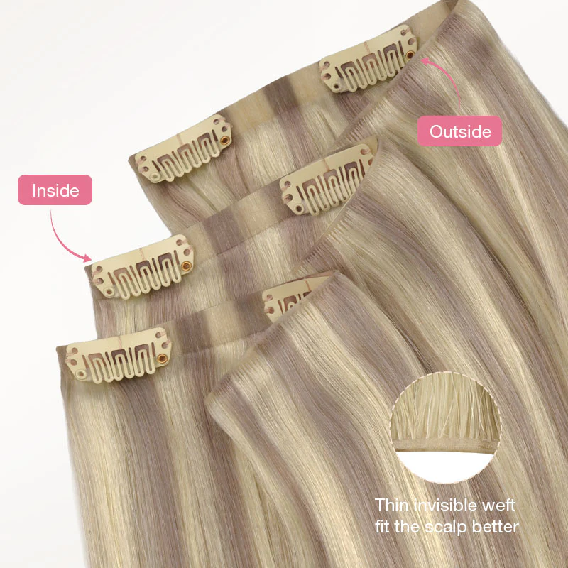 Platinum Blonde Balayage (17/22/60) Invisi Edge Seamless Clip-Ins (140g-160g) - Image 5