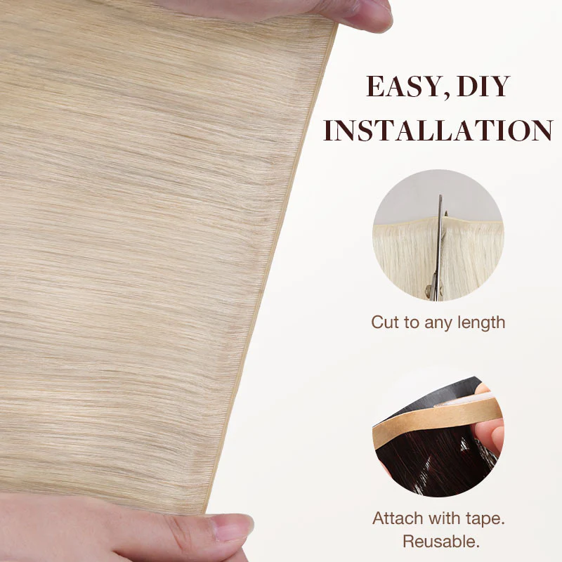 Pure Platinum Blonde (1000) Genius Tape Weft Hair Extensions 60g - Image 3